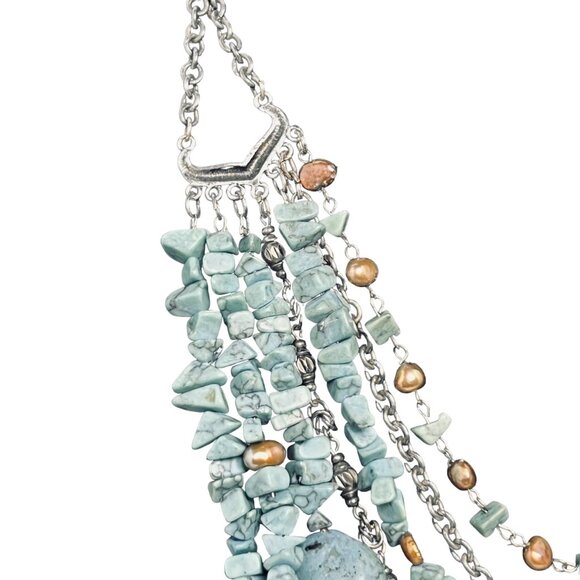 Vintage Chicos Faux Turquoise And Silver Tone 7 Strand Bib Necklace (5445) - Picture 2 of 7